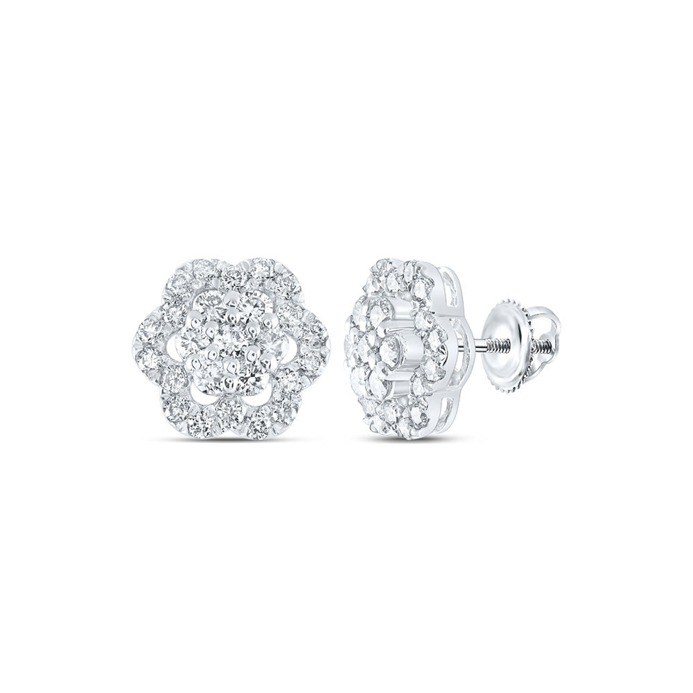 10K White Or Yellow Gold Womens Round Diamond Flower Cluster Earrings