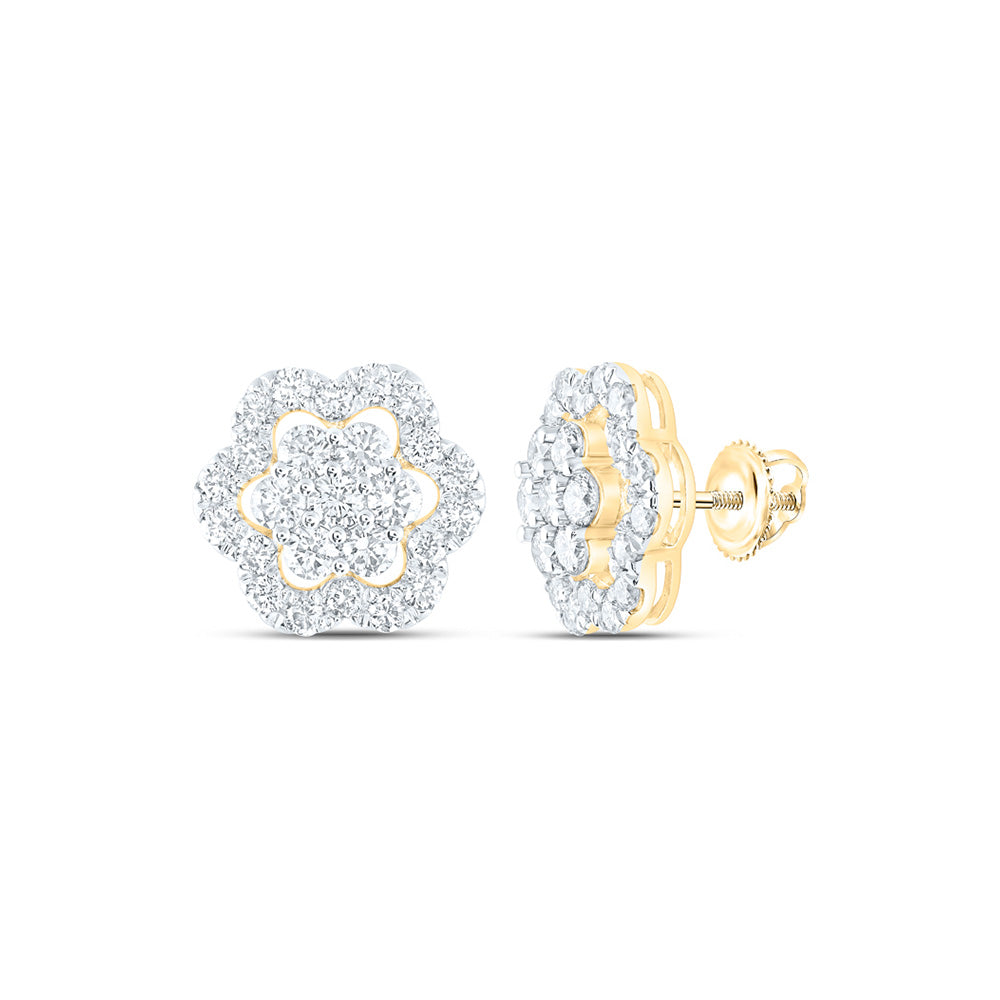 10K White Or Yellow Gold Womens Round Diamond Flower Cluster Earrings