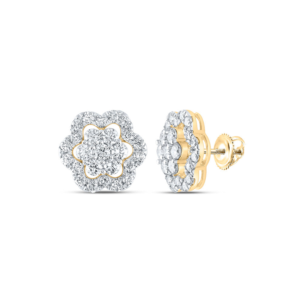 14K White Or Yellow Gold Womens Round Diamond Flower Cluster Earrings