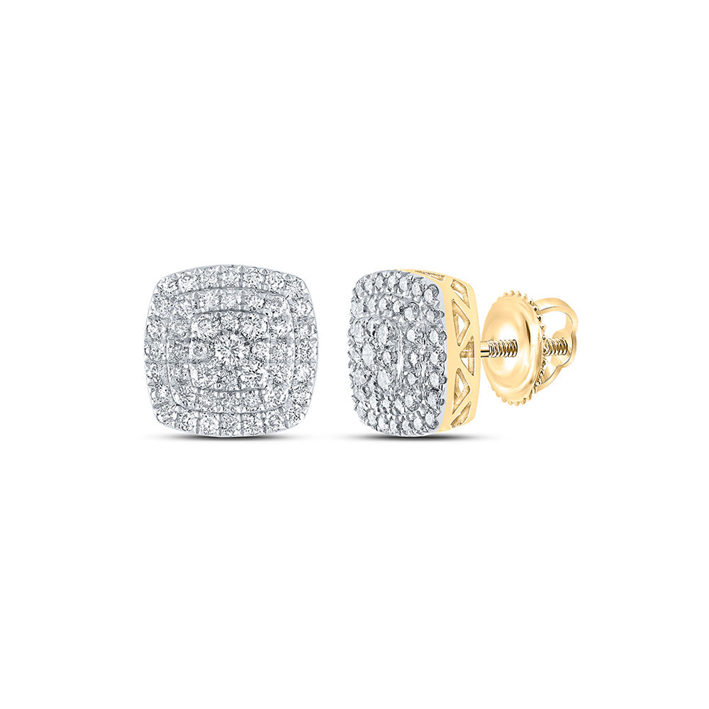 10K Yellow Gold Womens Round Diamond Square Earrings 1 Cttw