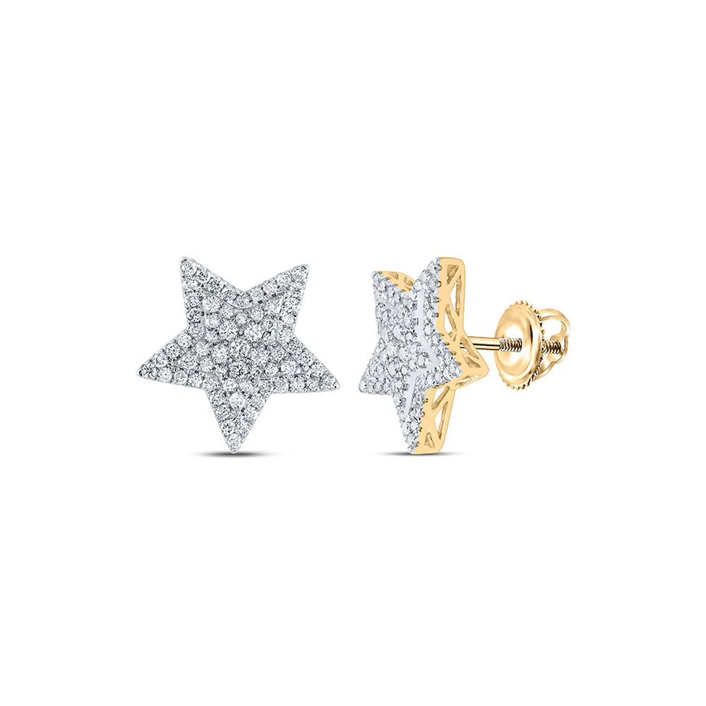14K Yellow Gold Round Diamond Star Earrings 1 Cttw