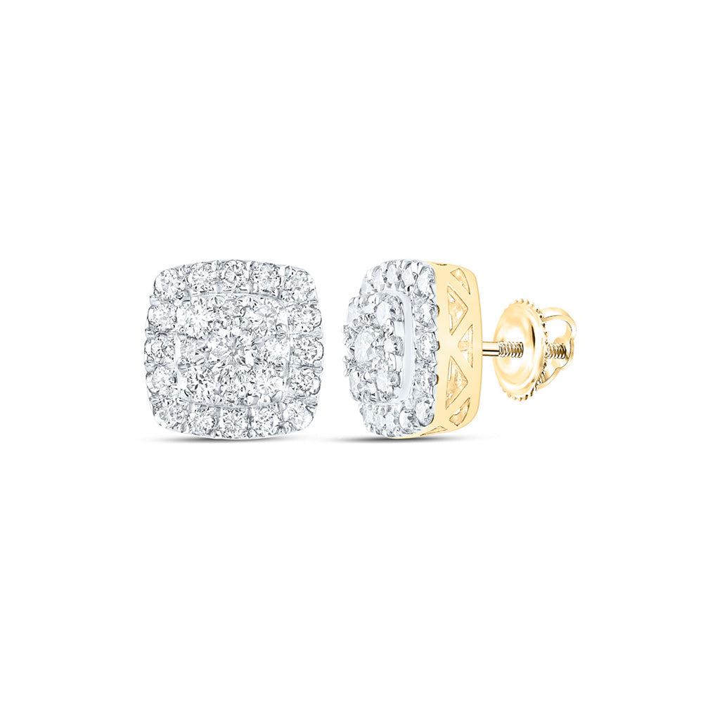 10K Yellow Gold Womens Round Diamond Square Earrings 1 Cttw