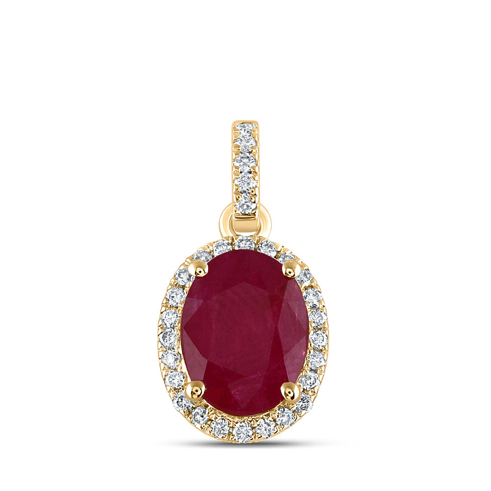 14K White Or Yellow Gold Womens Oval Ruby Solitaire Diamond Halo Pendant