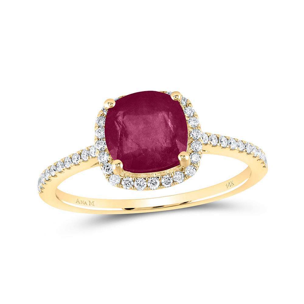 14K White Or Yellow Gold Womens Cushion Ruby Diamond Halo Ring, Womens Size: 5-10
