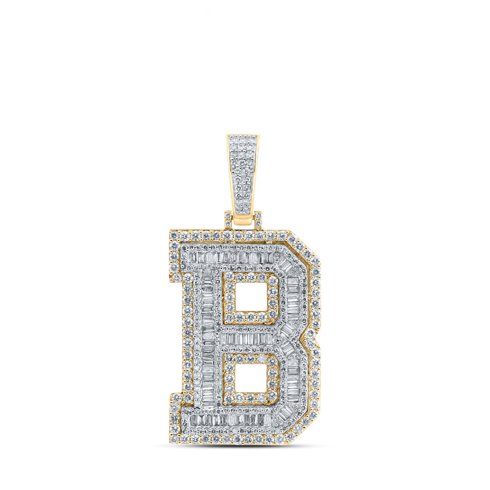 10K Yellow Gold Mens Baguette Diamond Initial Letter Charm Pendant
