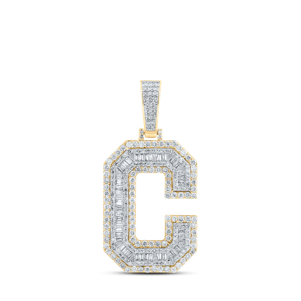 10K Yellow Gold Mens Baguette Diamond Initial Letter Charm Pendant