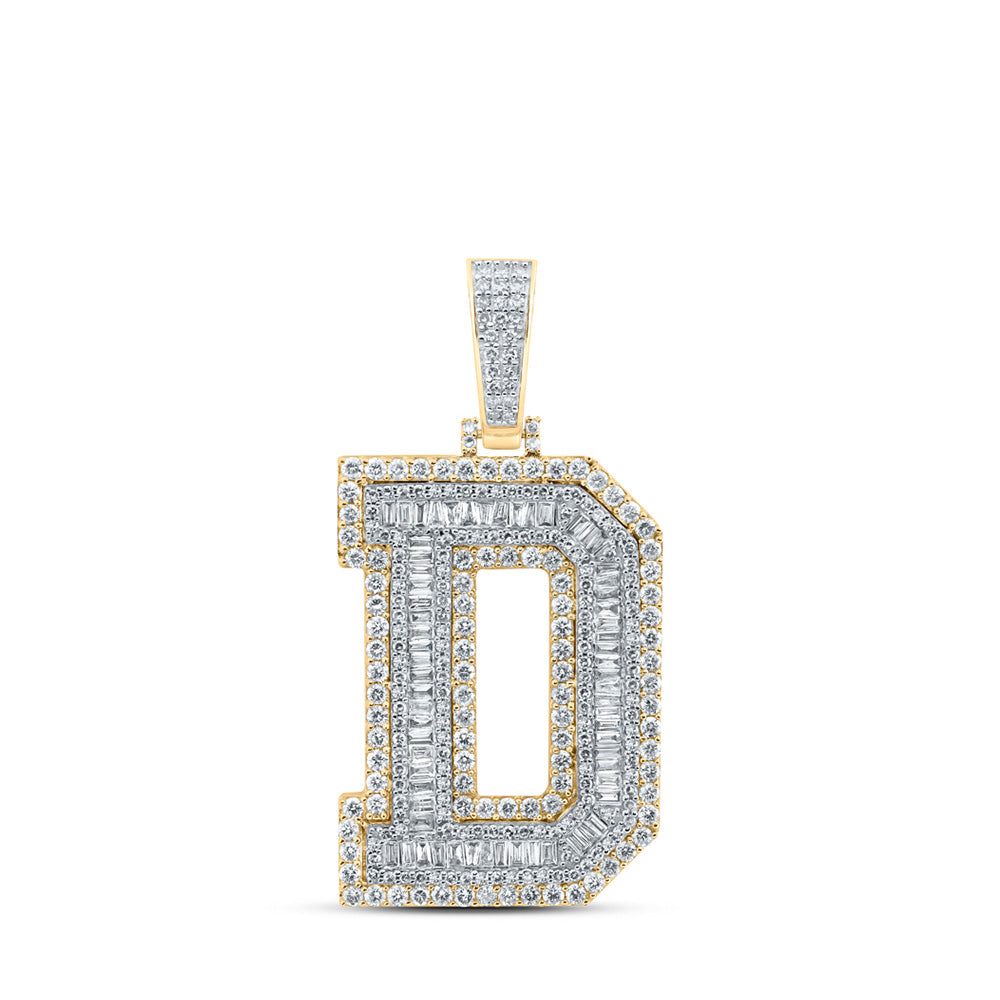 10K Yellow Gold Mens Baguette Diamond Initial Letter Charm Pendant