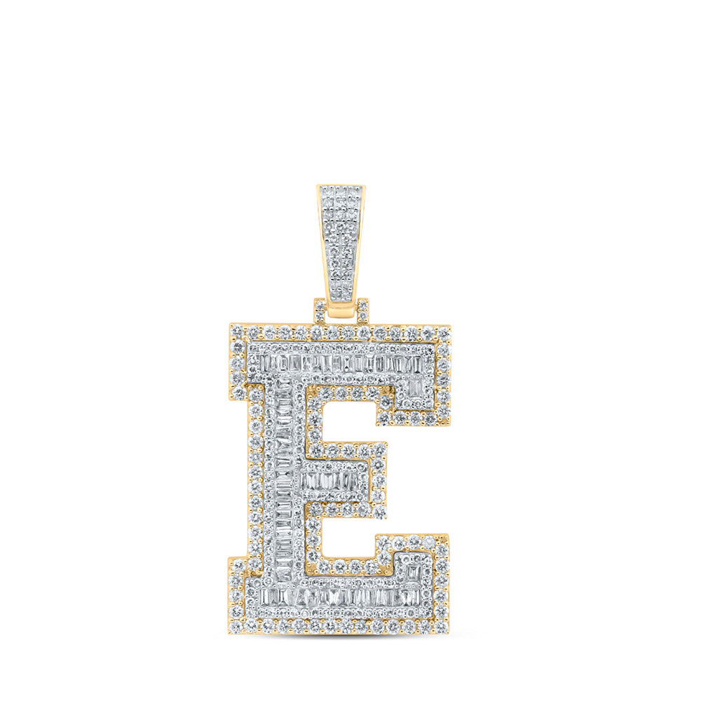 10K Yellow Gold Mens Baguette Diamond Initial Letter Charm Pendant