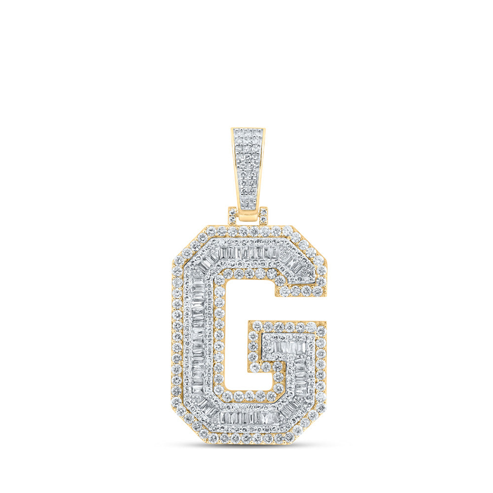 10K Yellow Gold Mens Baguette Diamond Initial Letter Charm Pendant