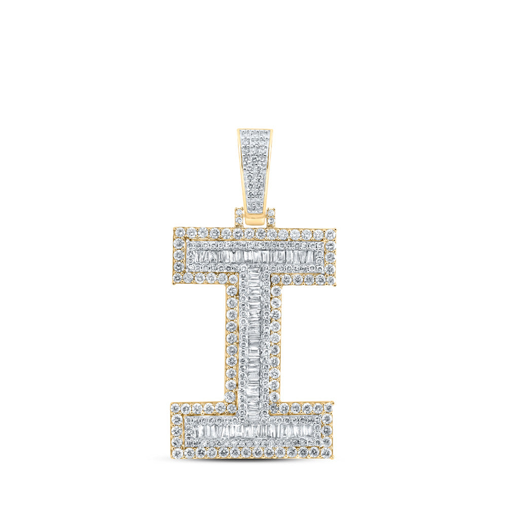 10K Yellow Gold Mens Baguette Diamond Initial Letter Charm Pendant