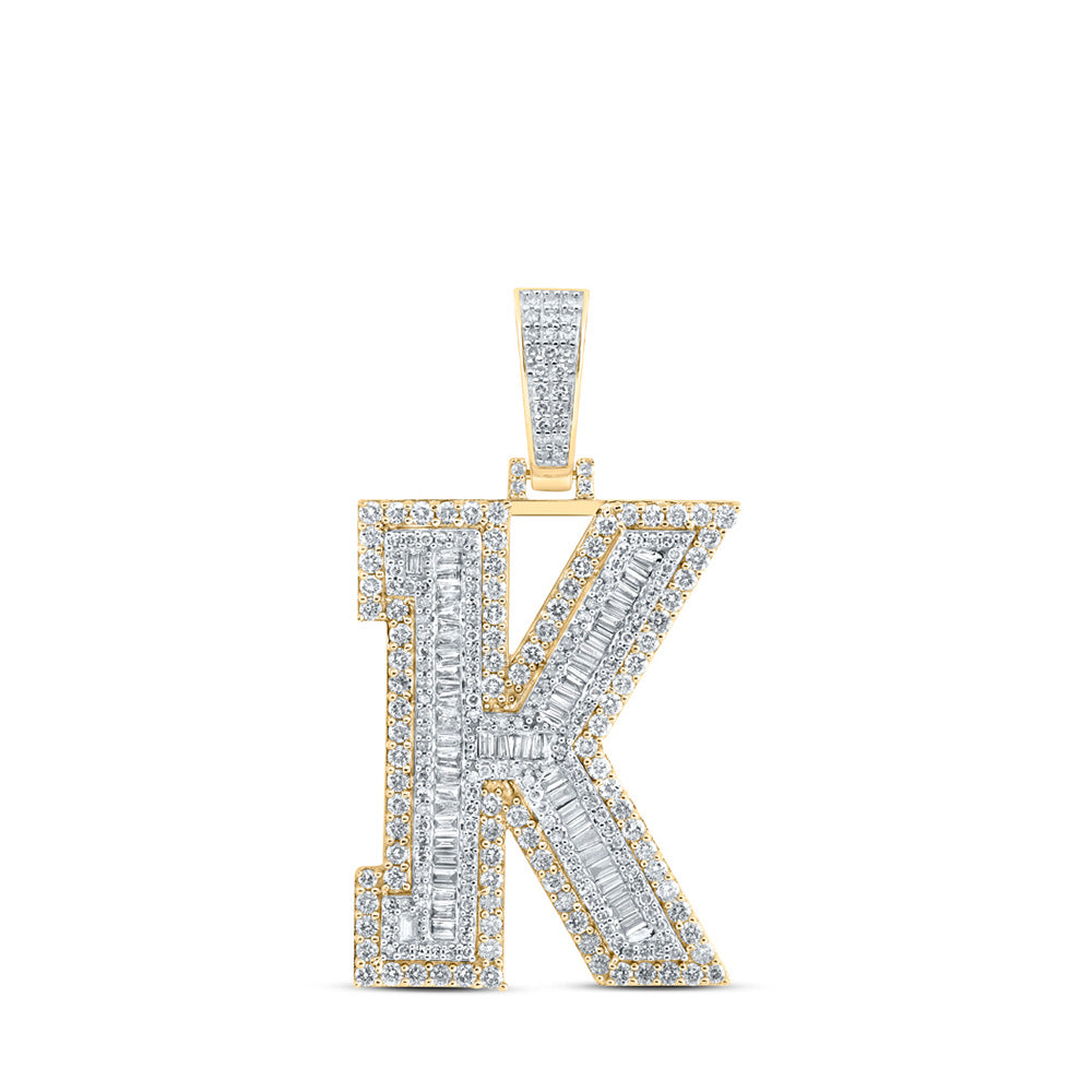 10K Yellow Gold Mens Baguette Diamond Initial Letter Charm Pendant