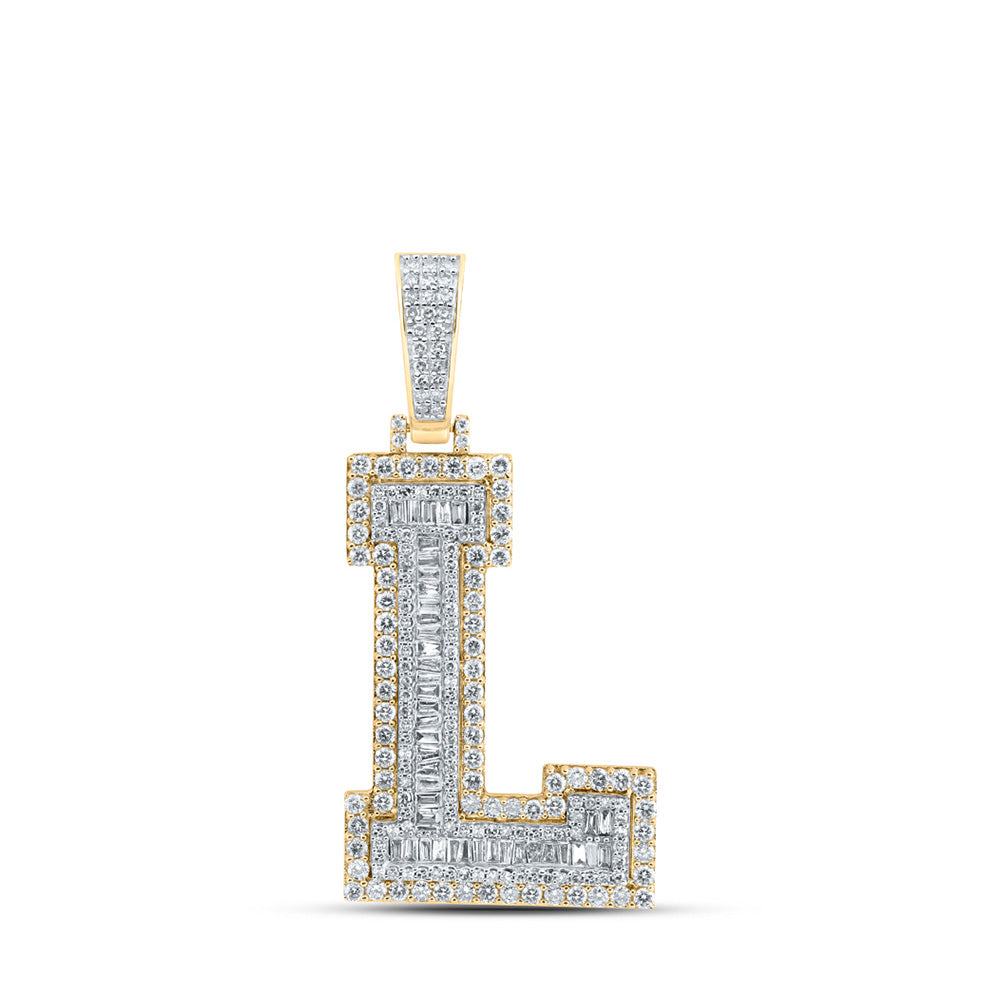 10K Yellow Gold Mens Baguette Diamond Initial Letter Charm Pendant