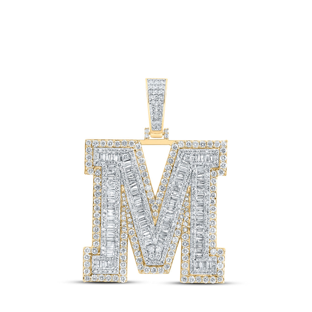10K Yellow Gold Mens Baguette Diamond Initial Letter Charm Pendant