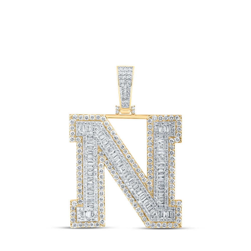 10K Yellow Gold Mens Baguette Diamond Initial Letter Charm Pendant