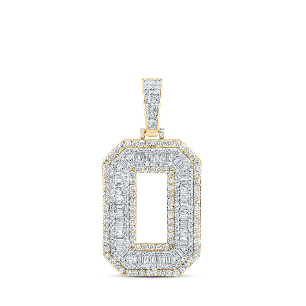 10K Yellow Gold Mens Baguette Diamond Initial Letter Charm Pendant