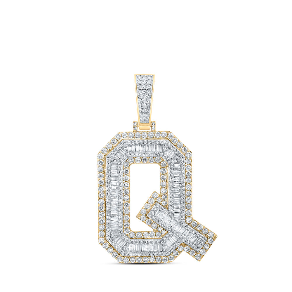 10K Yellow Gold Mens Baguette Diamond Initial Letter Charm Pendant