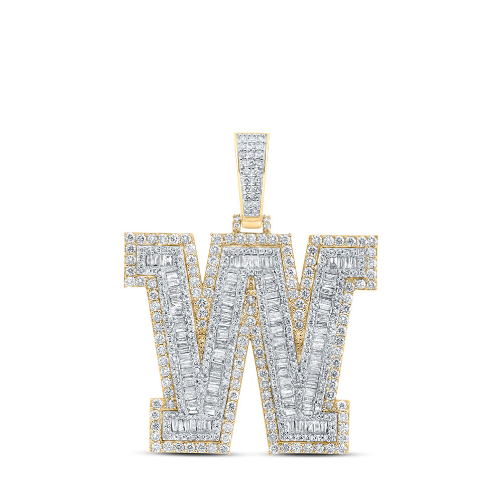 10K Yellow Gold Mens Baguette Diamond Initial Letter Charm Pendant