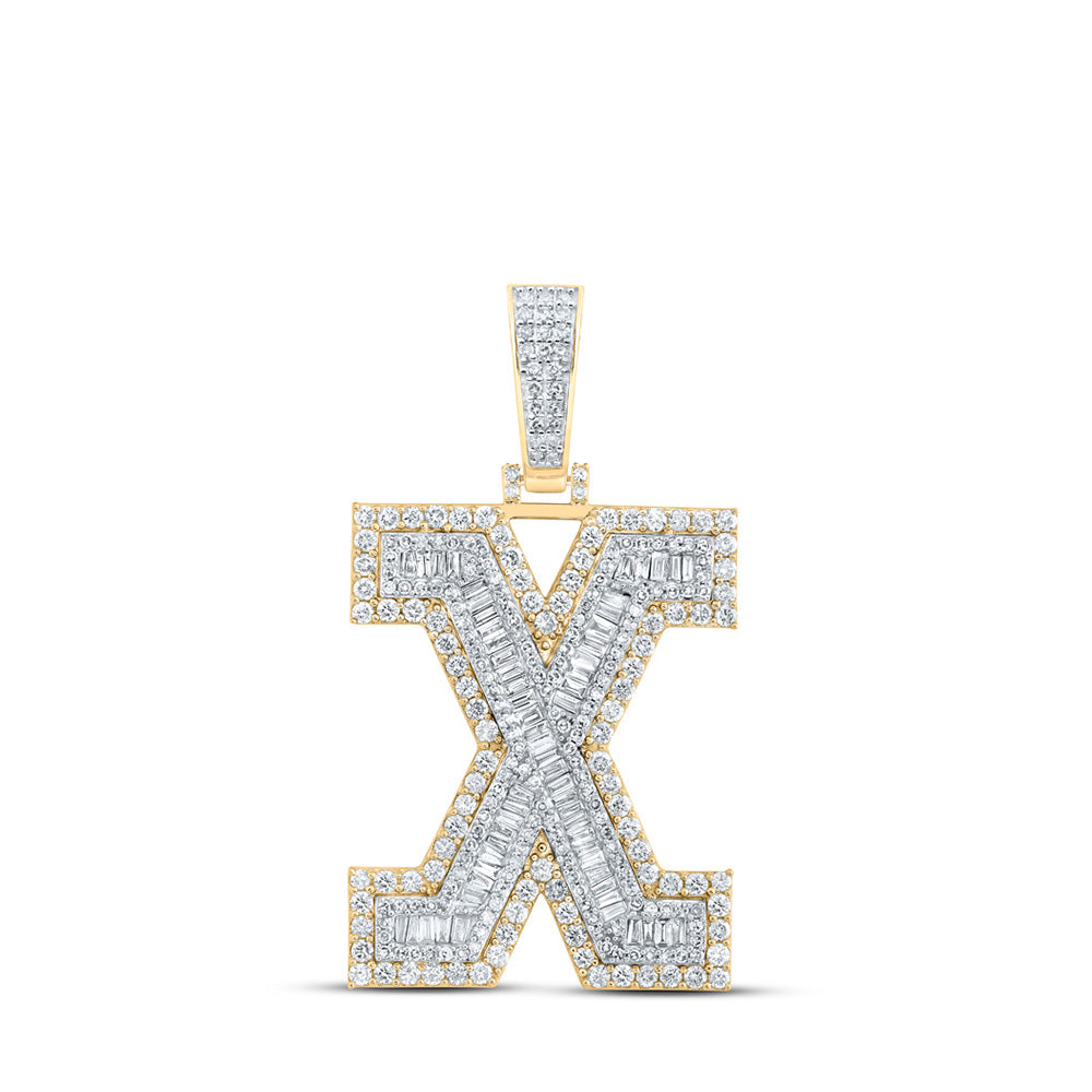 10K Yellow Gold Mens Baguette Diamond Initial Letter Charm Pendant