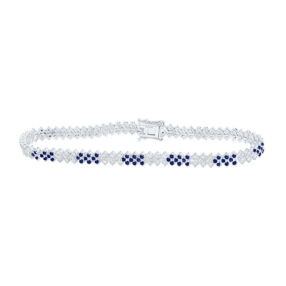 14K White Gold Womens Round Blue Sapphire Diamond Tennis Bracelet 2-7/8 Cttw