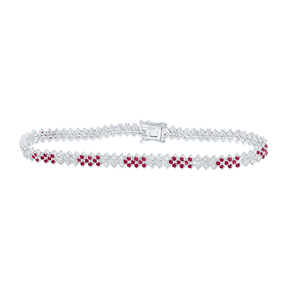 14K White Or Rose Gold Womens Round Ruby Diamond Tennis Bracelet