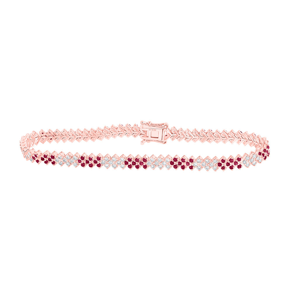 14K White Or Rose Gold Womens Round Ruby Diamond Tennis Bracelet