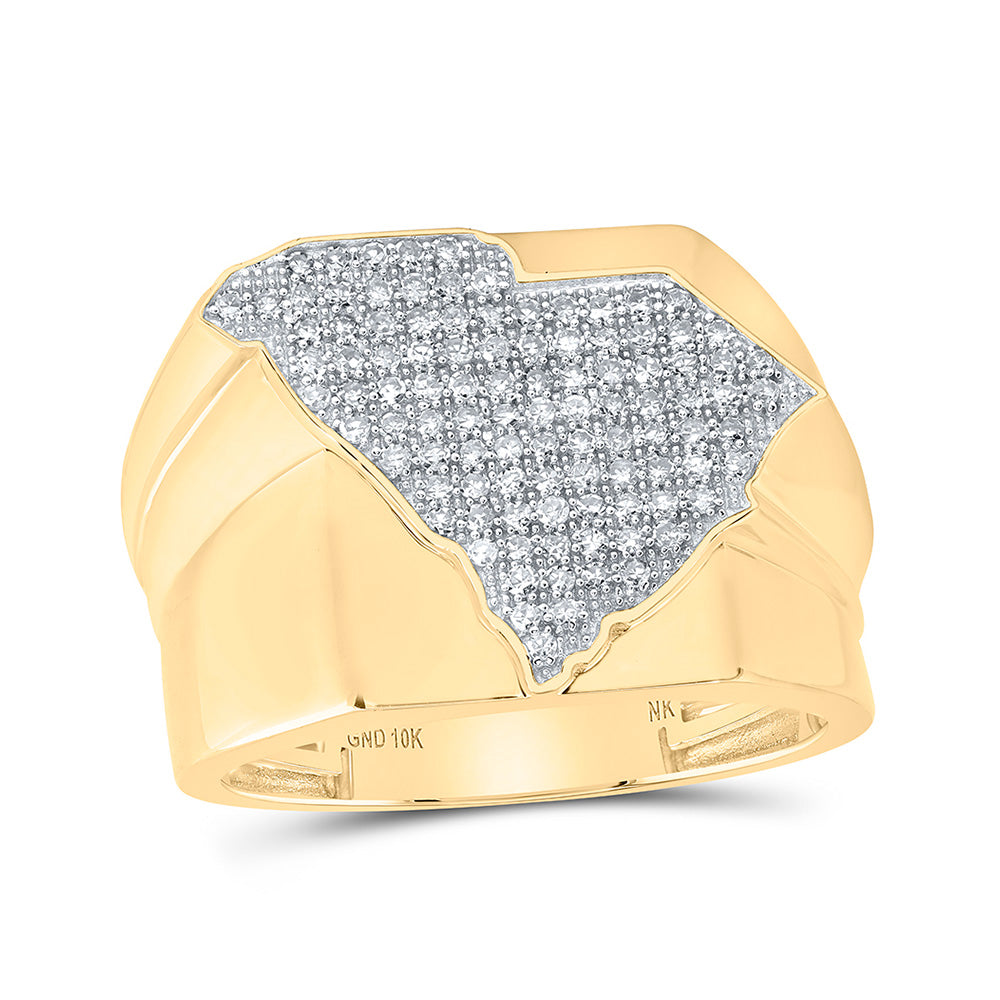 10K Yellow Gold Mens Round Diamond South Carolina Band Ring 1/2 Cttw, Mens Size: 7-13