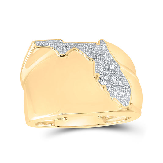 10K Yellow Gold Mens Round Diamond Florida State Band Ring 1/4 Cttw, Mens Size: 7-13