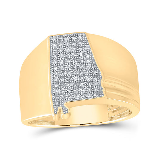 10K Yellow Gold Mens Round Diamond Alabama State Band Ring 1/3 Cttw, Mens Size: 7-13
