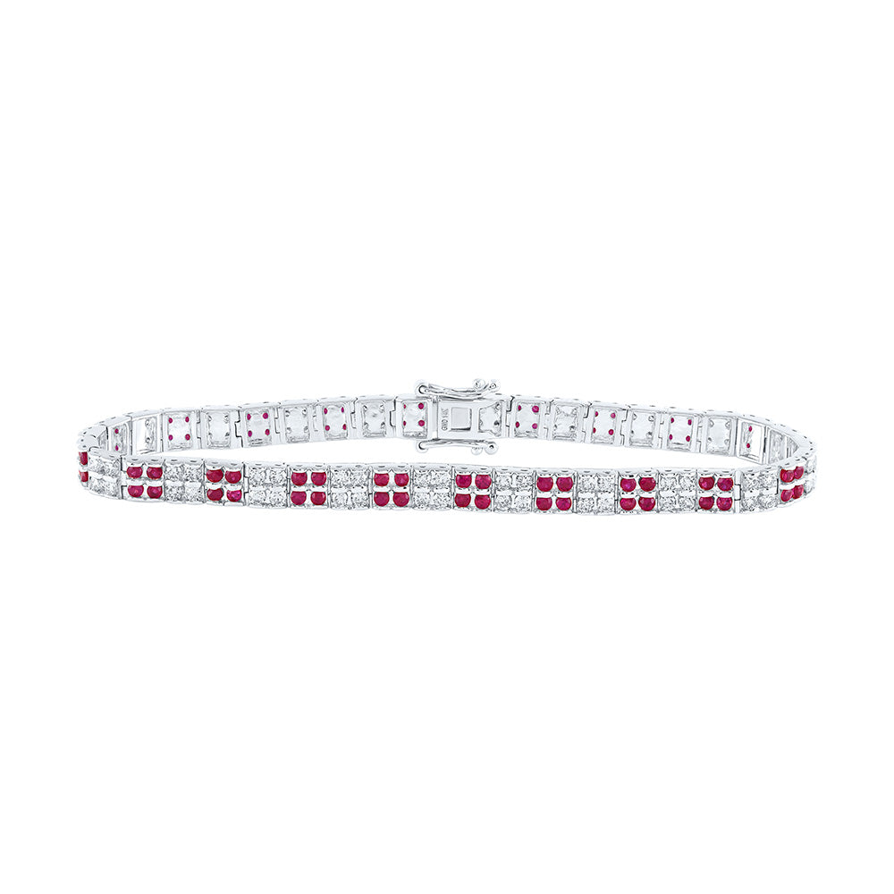 14K White Or Rose Gold Womens Round Ruby Diamond Tennis Bracelet