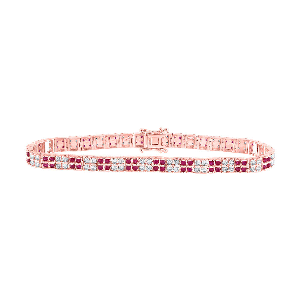 14K White Or Rose Gold Womens Round Ruby Diamond Tennis Bracelet