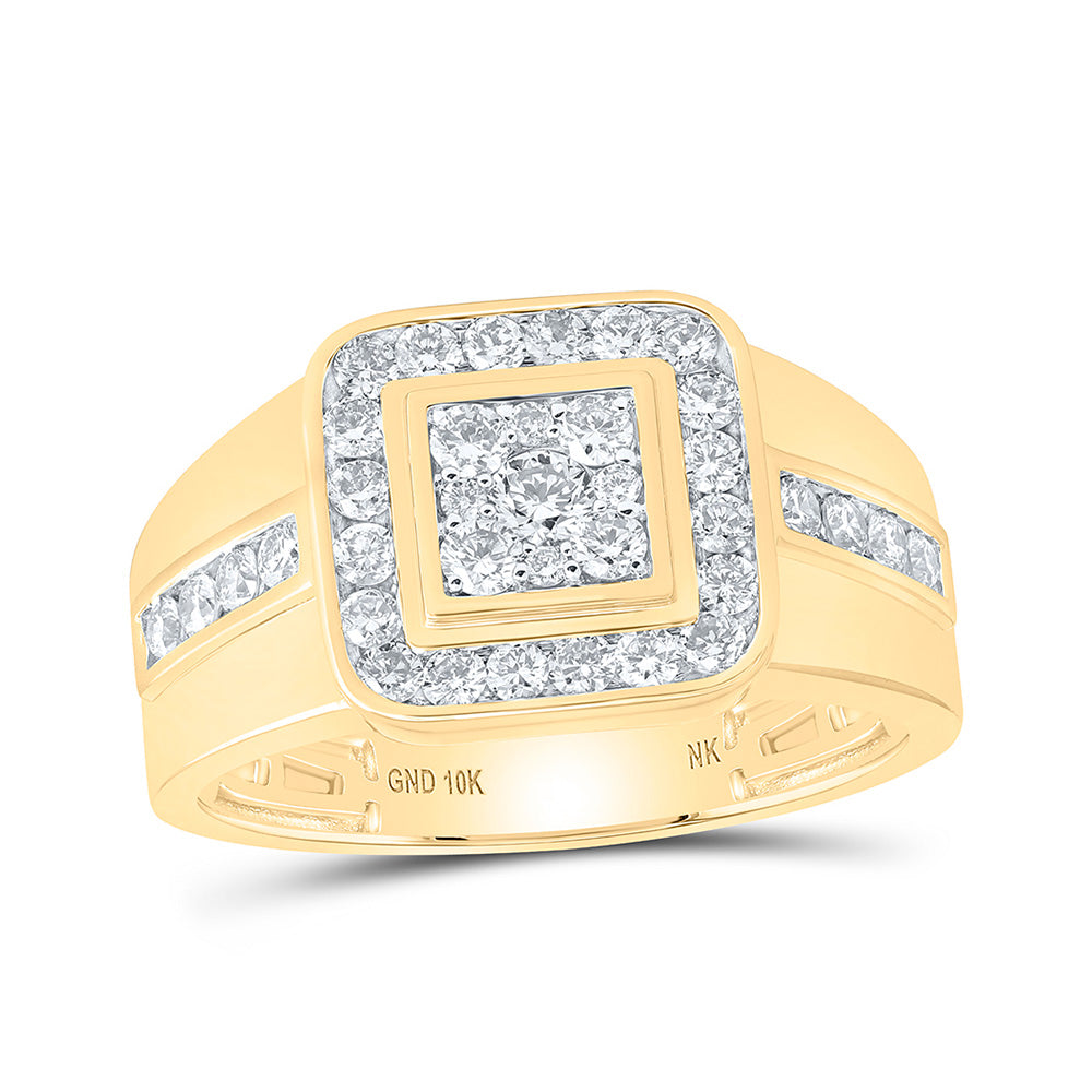 10K White Or Yellow Gold Mens Round Diamond Square Ring , Mens Size: 7-13