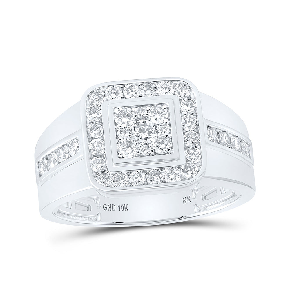 10K White Or Yellow Gold Mens Round Diamond Square Ring , Mens Size: 7-13