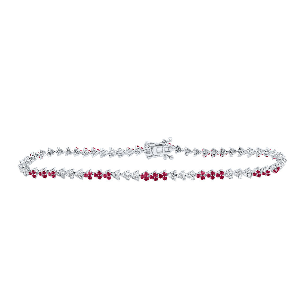 14K White Or Rose Gold Womens Round Ruby Diamond Tennis Bracelet