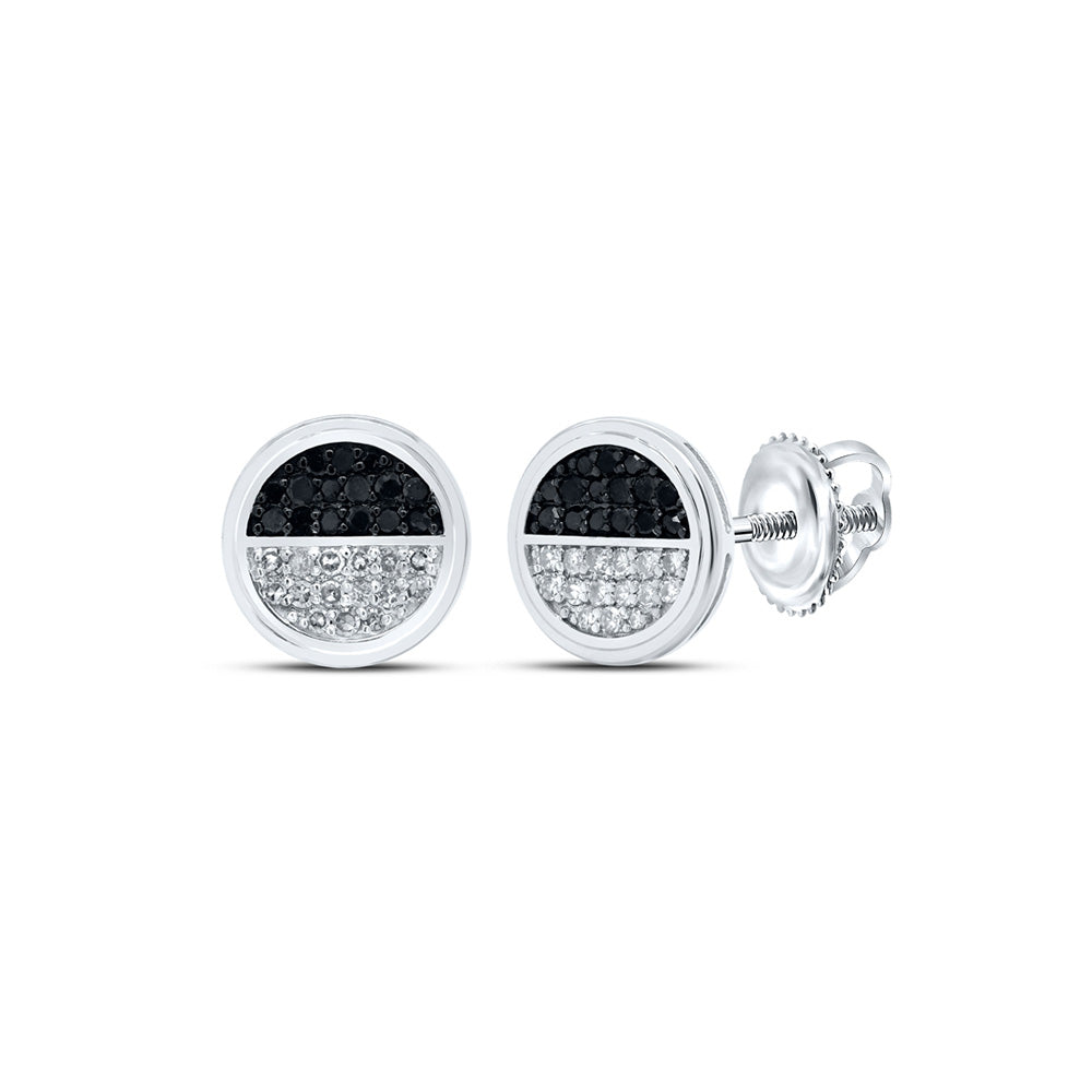 10K White Or Yellow Gold Round Black Color Treated Diamond Circle Earrings