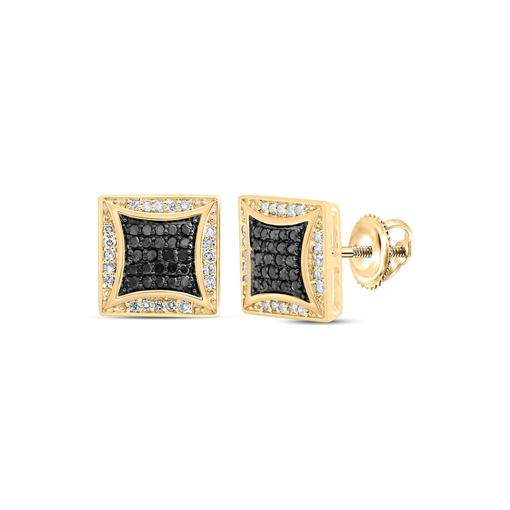 10K White Or Yellow Gold Round Black Color Treated Diamond Square Earrings
