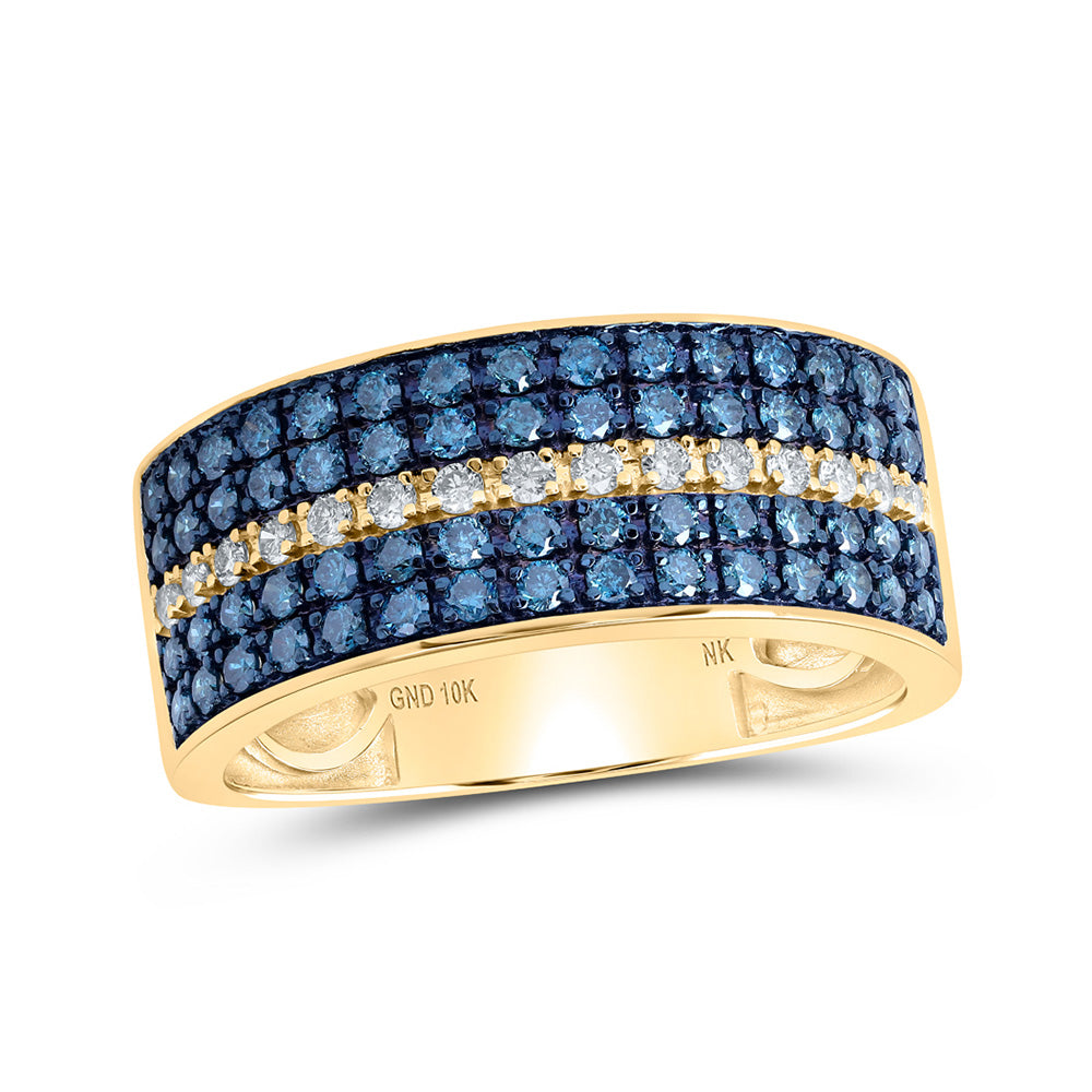 10K White Or Yellow Gold Mens Round Blue Color Treated Diamond Band Ring , Mens Size: 7-13