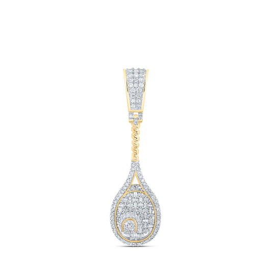 10K Yellow Gold Mens Round Diamond Tennis Racket Sport Charm Pendant 1 Cttw