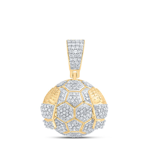 10K Yellow Gold Mens Round Diamond Soccer Ball Charm Pendant 1 Cttw