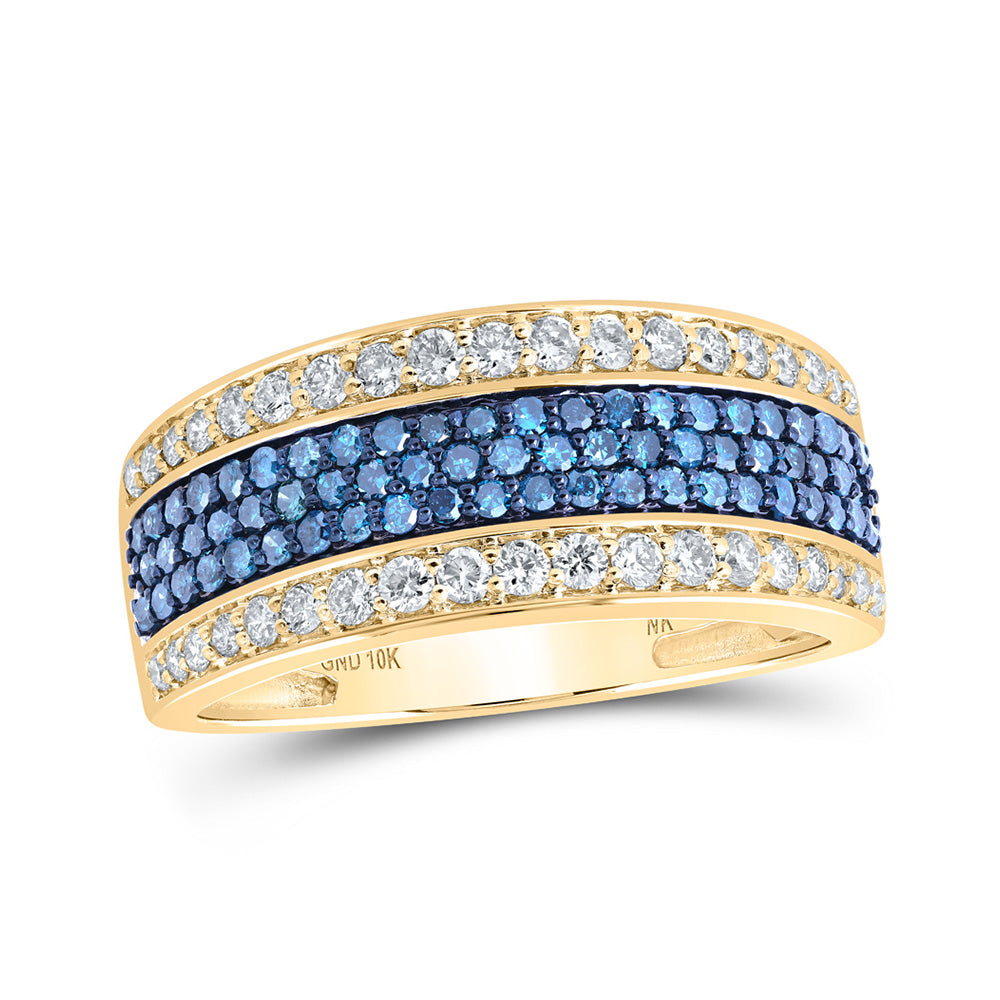 10K White Or Yellow Gold Mens Round Blue Color Treated Diamond Band Ring, Mens Size: 7-13