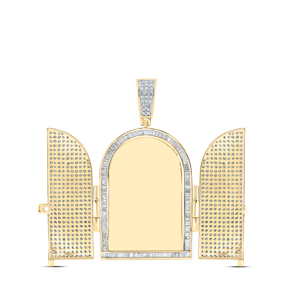 10K Yellow Gold Mens Round Diamond Tomb Doors Memory Charm Pendant 7 Cttw