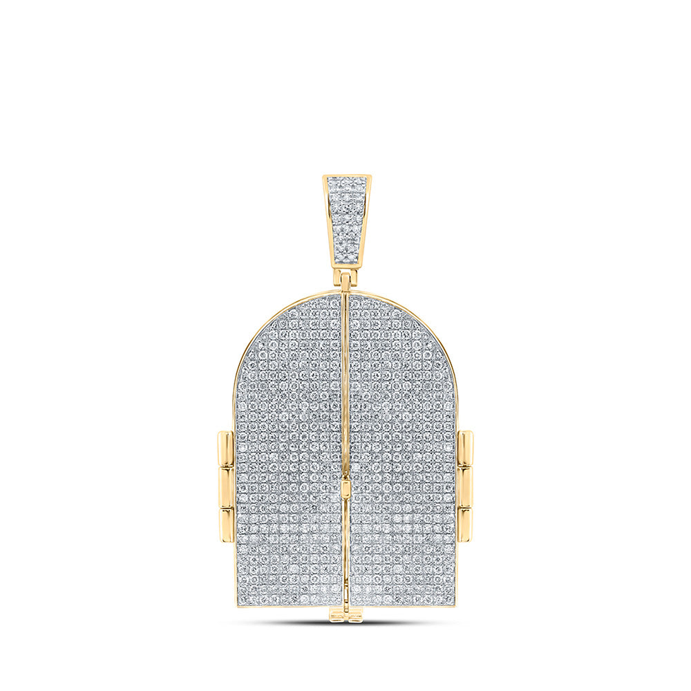 10K Yellow Gold Mens Round Diamond Tomb Doors Memory Charm Pendant 7 Cttw