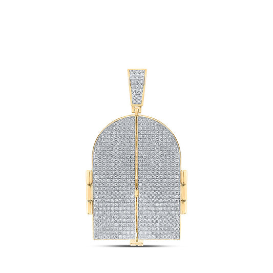 10K Yellow Gold Mens Round Diamond Tomb Doors Memory Charm Pendant 7 Cttw
