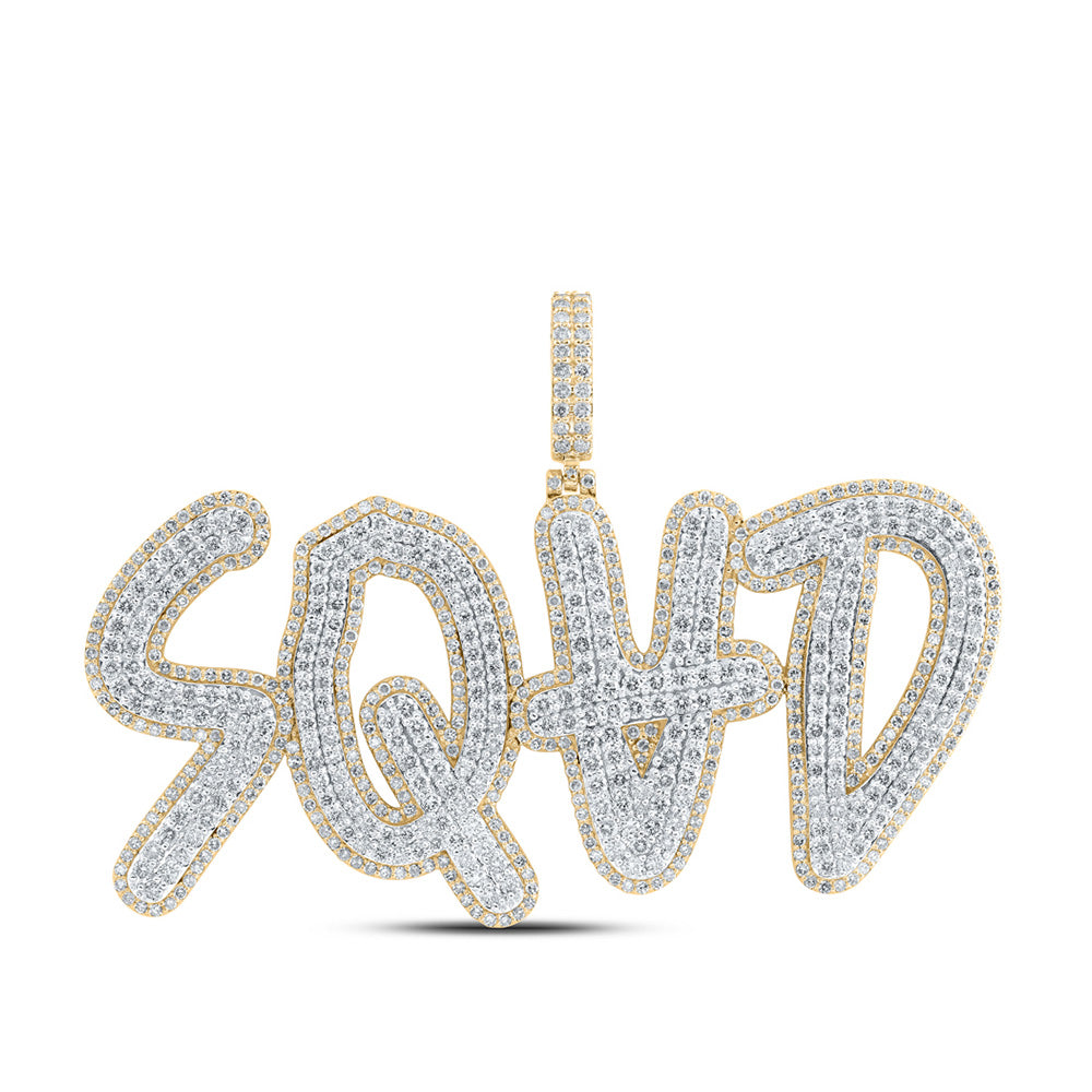 10K Yellow Gold Mens Round Diamond SQUAD Phrase Charm Pendant 8-7/8 Cttw