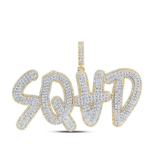 10K Yellow Gold Mens Round Diamond SQUAD Phrase Charm Pendant 8-7/8 Cttw