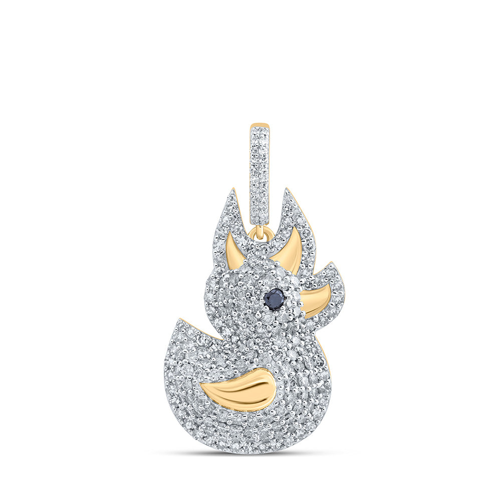 10K Yellow Gold Mens Round Diamond Rubber Duck Charm Pendant 1-1/2 Cttw