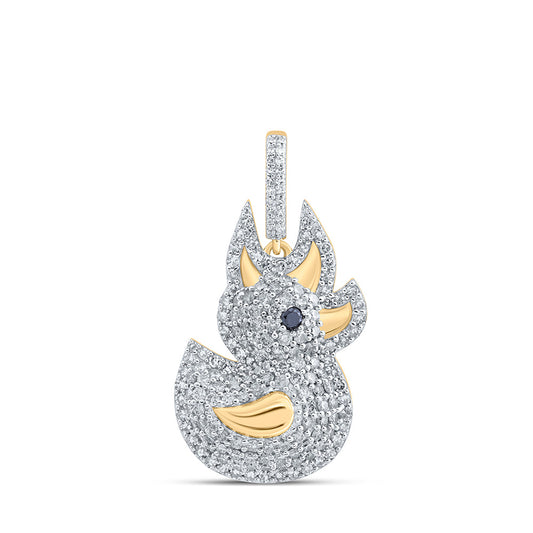 10K Yellow Gold Mens Round Diamond Rubber Duck Charm Pendant 1-1/2 Cttw