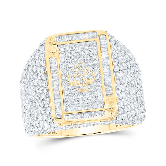 10K Yellow Gold Mens Round Diamond ACE Spade Cluster Ring 3-5/8 Cttw, Mens Size: 7-13