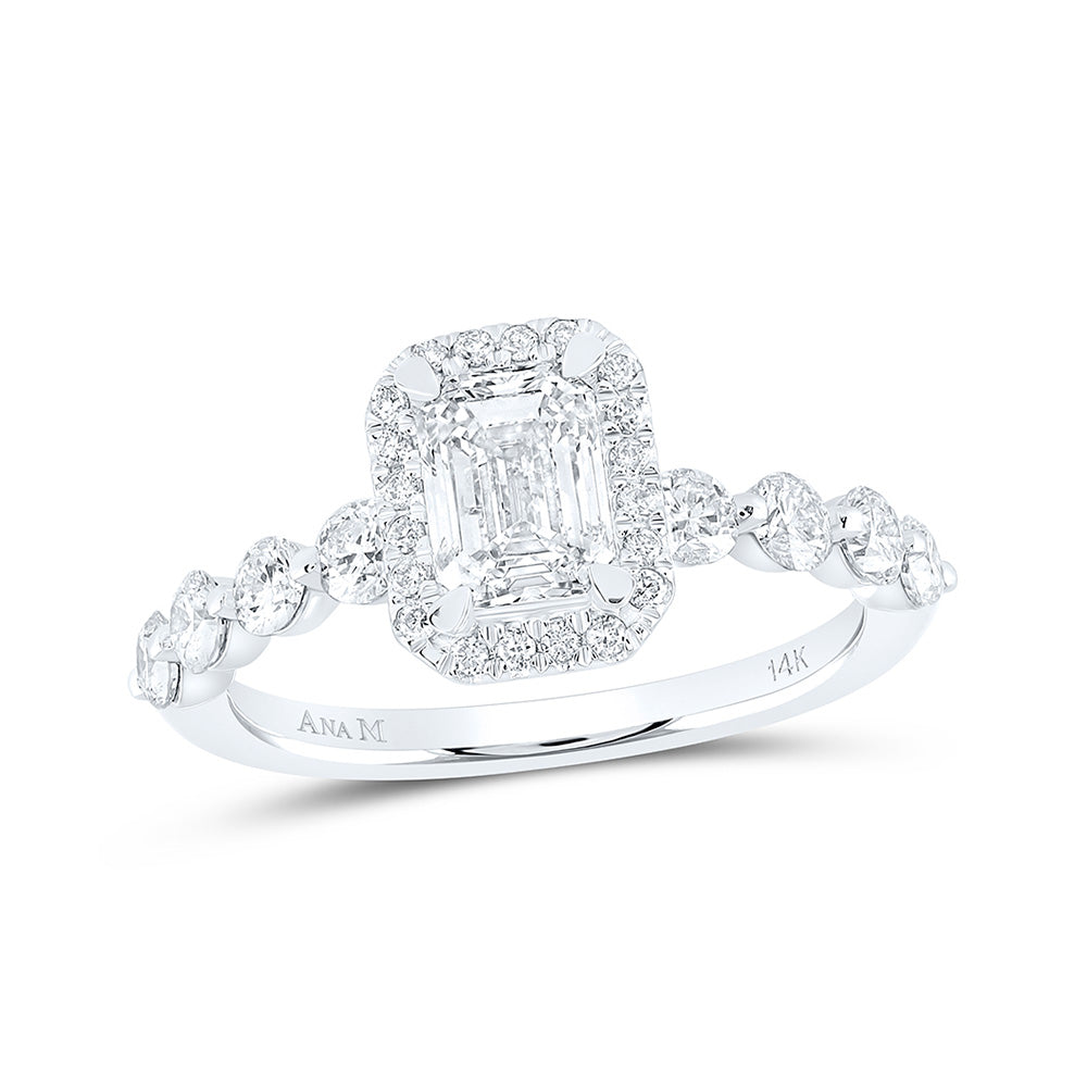 14K White Gold Emerald Diamond Halo Bridal Wedding Engagement Ring 1-3/4 Cttw, Womens Size: 5-10