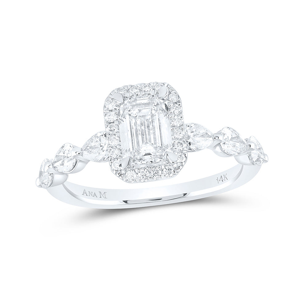 14K White Gold Emerald Diamond Solitaire Halo Bridal Wedding Engagement Ring 2 Cttw, Womens Size: 5-10