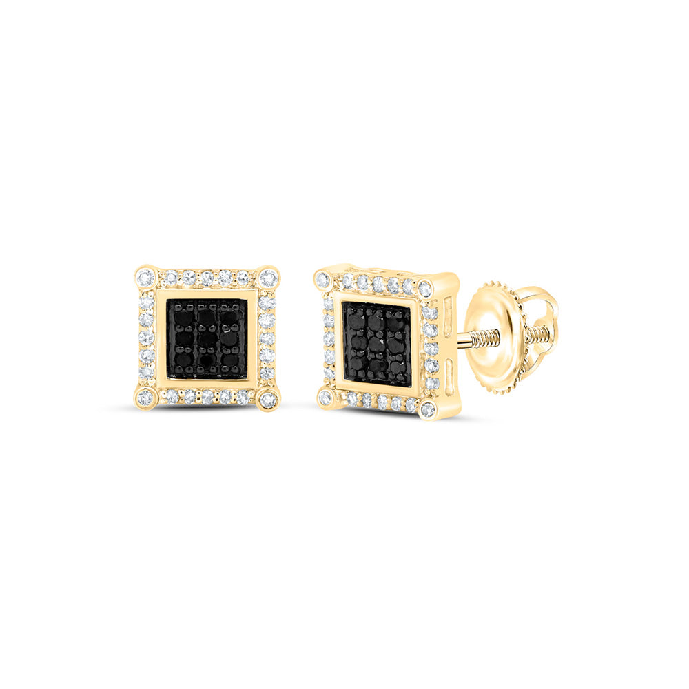 10K White Or Yellow Gold Round Black Color Enhanced Diamond Square Earrings